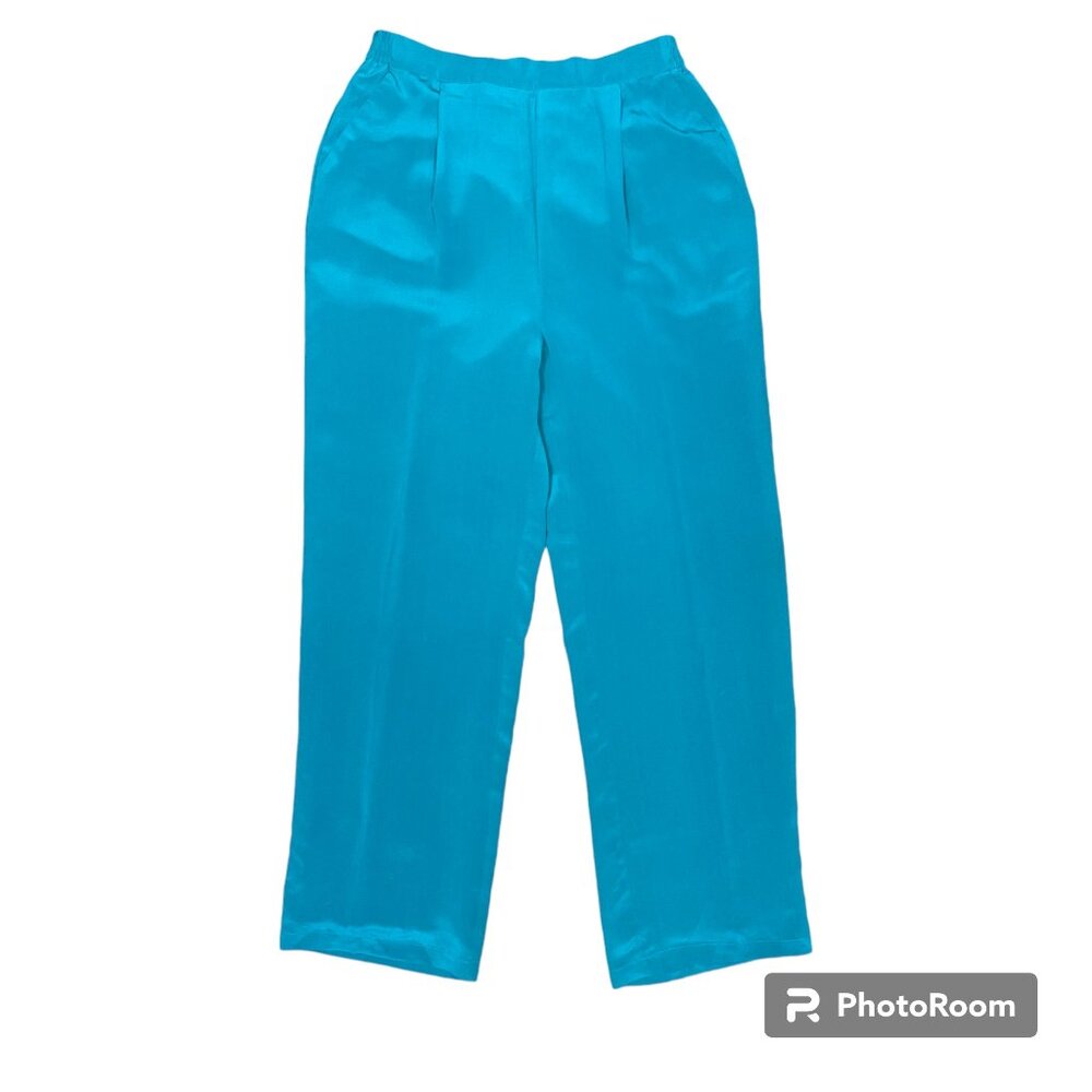 Anna And Frank Bright Turquoise 100% Silk Trousers